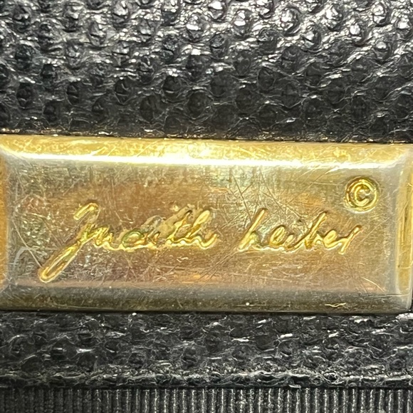 Judith Leiber Leather Snakeskin Reptile Bag Purse Clutch Black Gold Vintage 80s - Picture 11 of 12